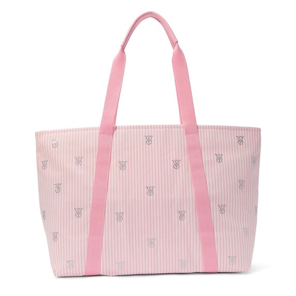 Victoria's Secret Pink VS Stripe Tote Bag with VS rhinestones logos - Picture 2 of 4